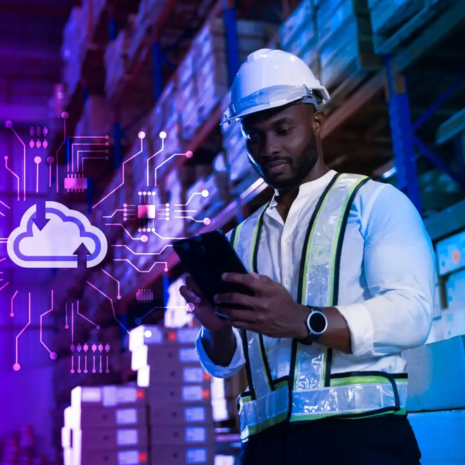 An industrial distributor in a warehouse trying to decide between cloud-based SaaS ERP or on-premise ERP.