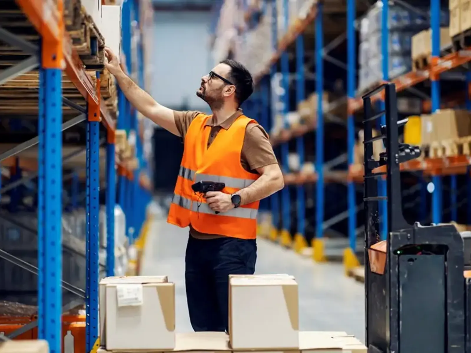 person in an inventory warehouse